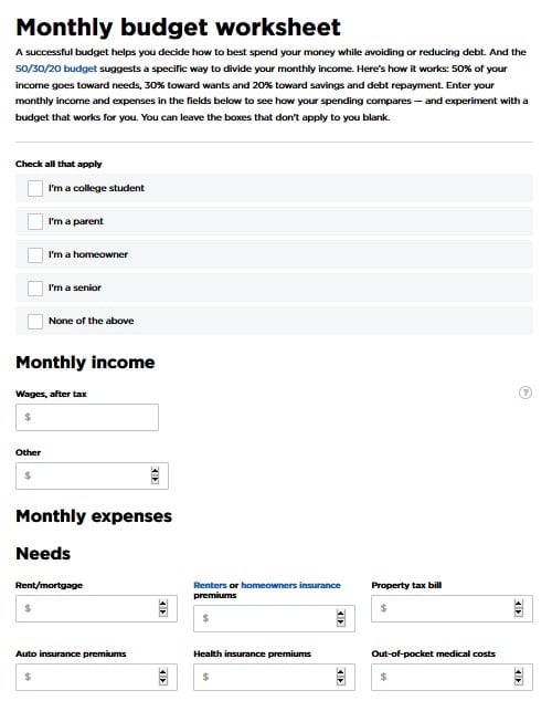 Nerdwallet Budget Worksheet free financial tool