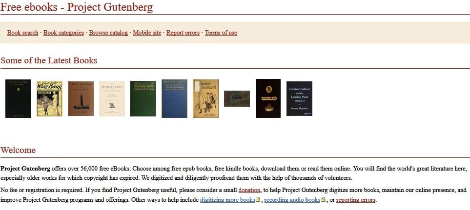 Project Gutenberg screenshot